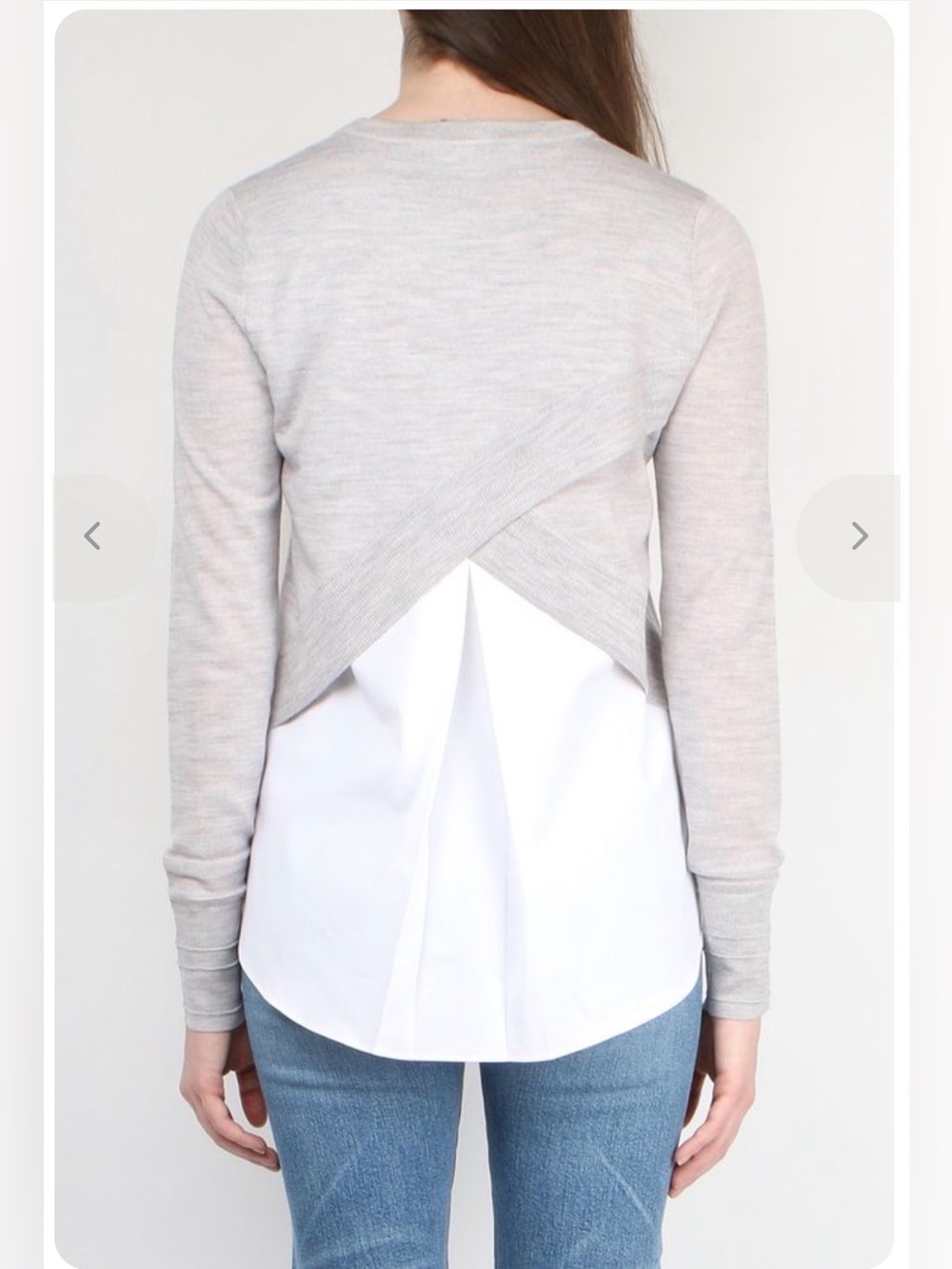 Veronica Beard “Alma” Gray Knit Pullover with White Shirt Hem
